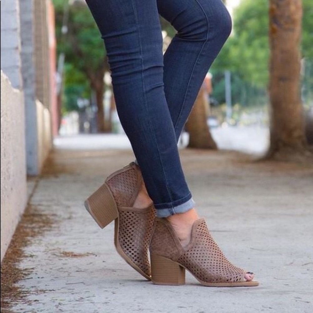 Dark Taupe Peep Toe Booties
